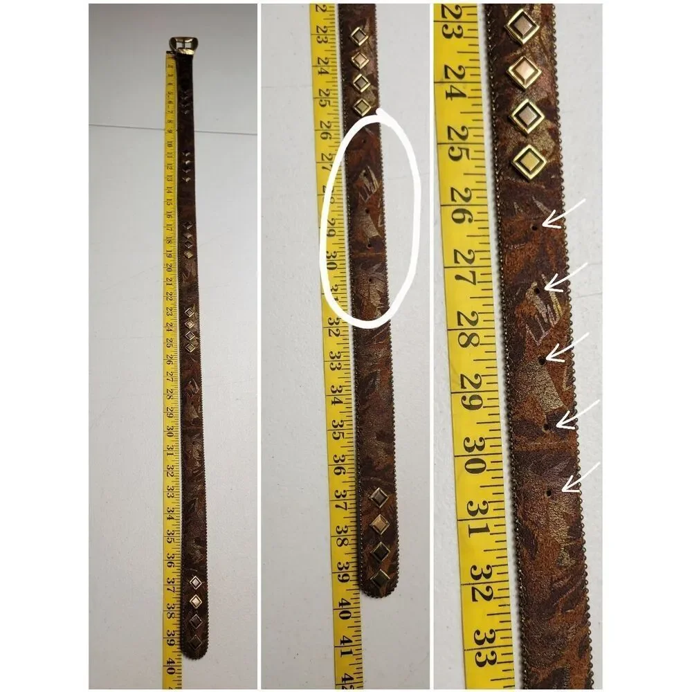 Century Canada Studded Brown Suede Leather Belt with Gold Buckle